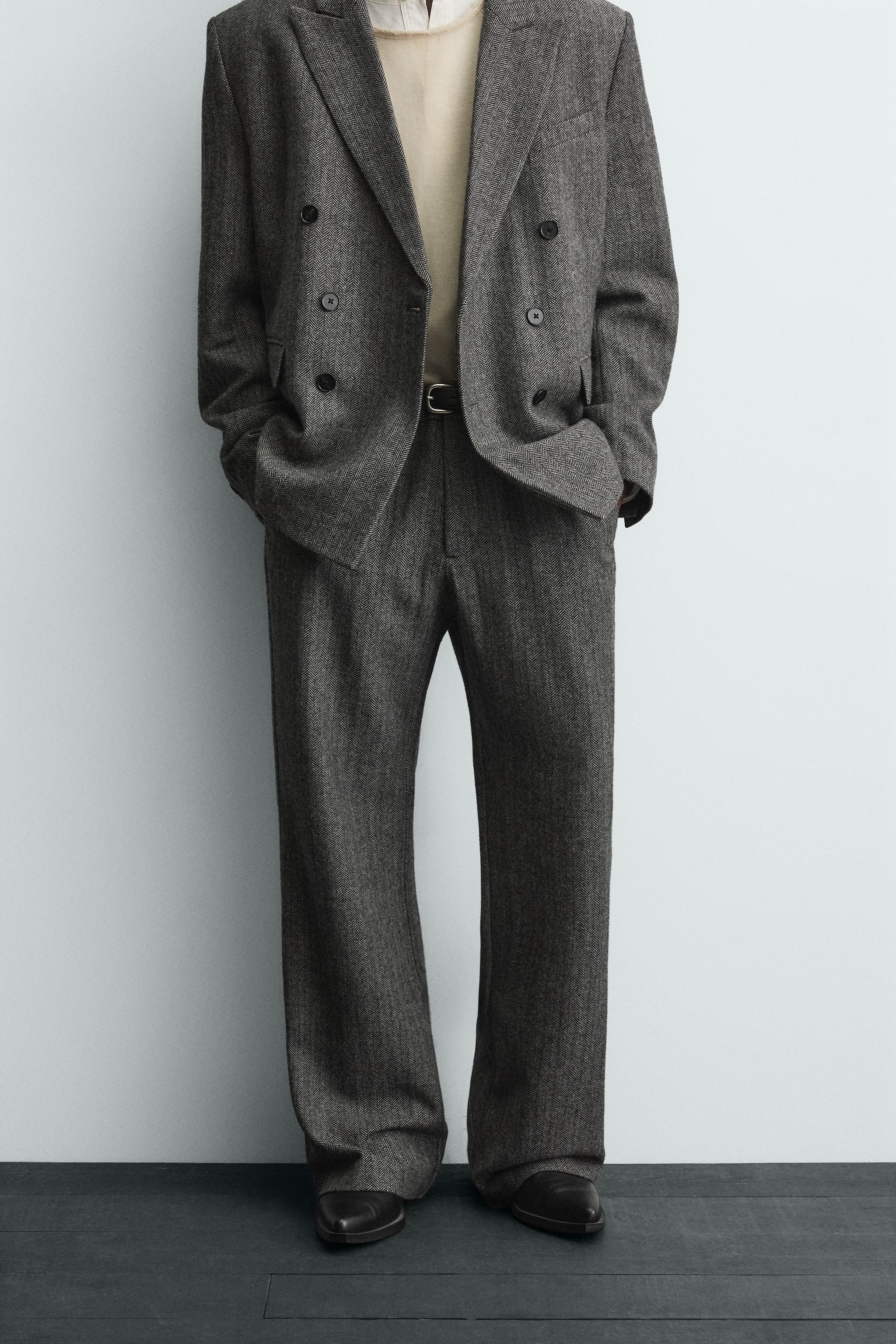 HERRINGBONE WOOL BLEND SUIT PANTS